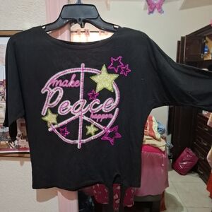 Black Graphic Tee with Star Accents